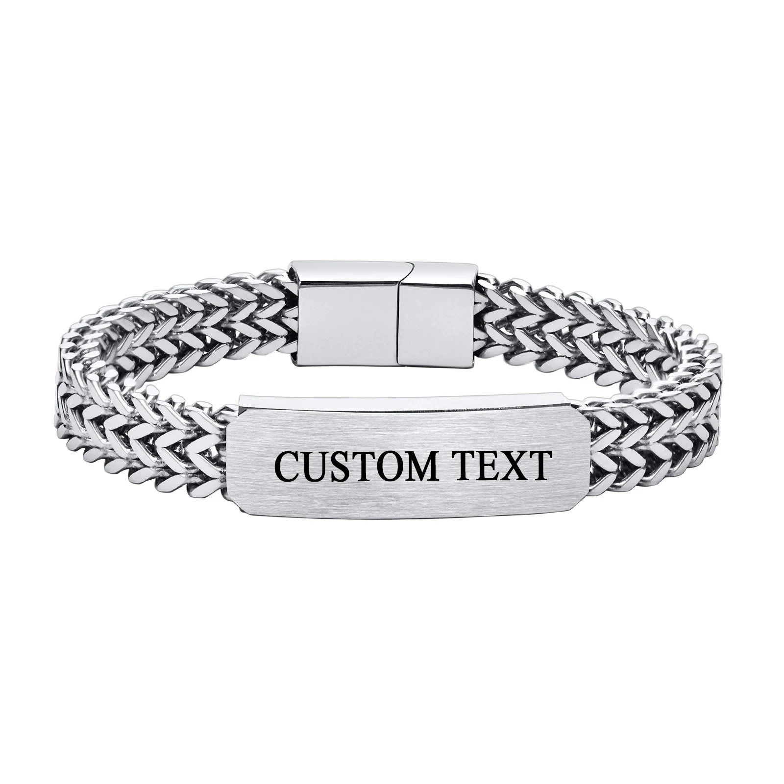 Punk Custom Name Text Stainless Steel Men Bracelet Double Chains Engrave Name Id Bracelets Gift Jewelry