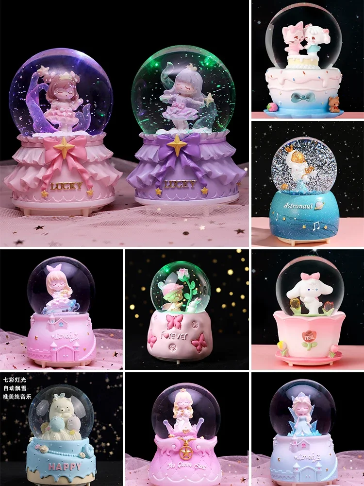 Cartoon girl Crystal Ball Music Box Crystal Snow Globe Music Box Decoration Birthday Present Valentine's Day Girlfriend Gift