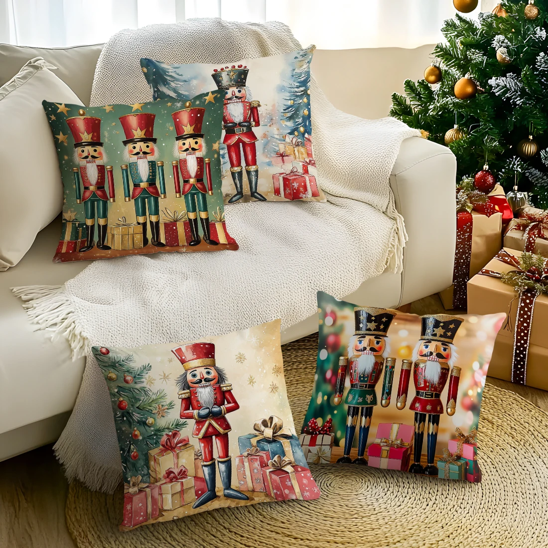 Christmas Nutcracker Cushions Pillowcase Polyester Cushion Cover Throw Pillow Sofa Decoration Pillowcover Home Decor