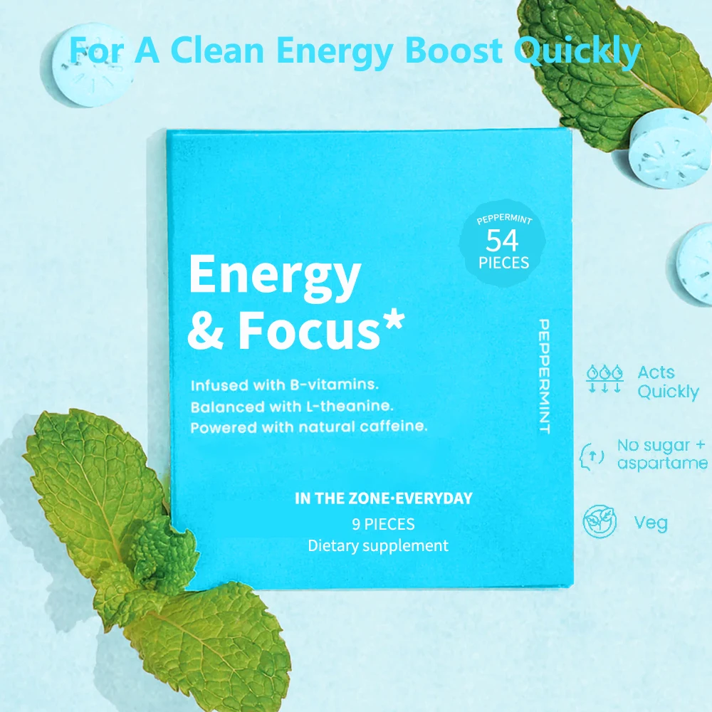 Energy & Focus Mints - Breath Peppermint Natural Caffeine, B Vitamins, L-Theanine - Brain Supplement for Exercise, Study, Focus