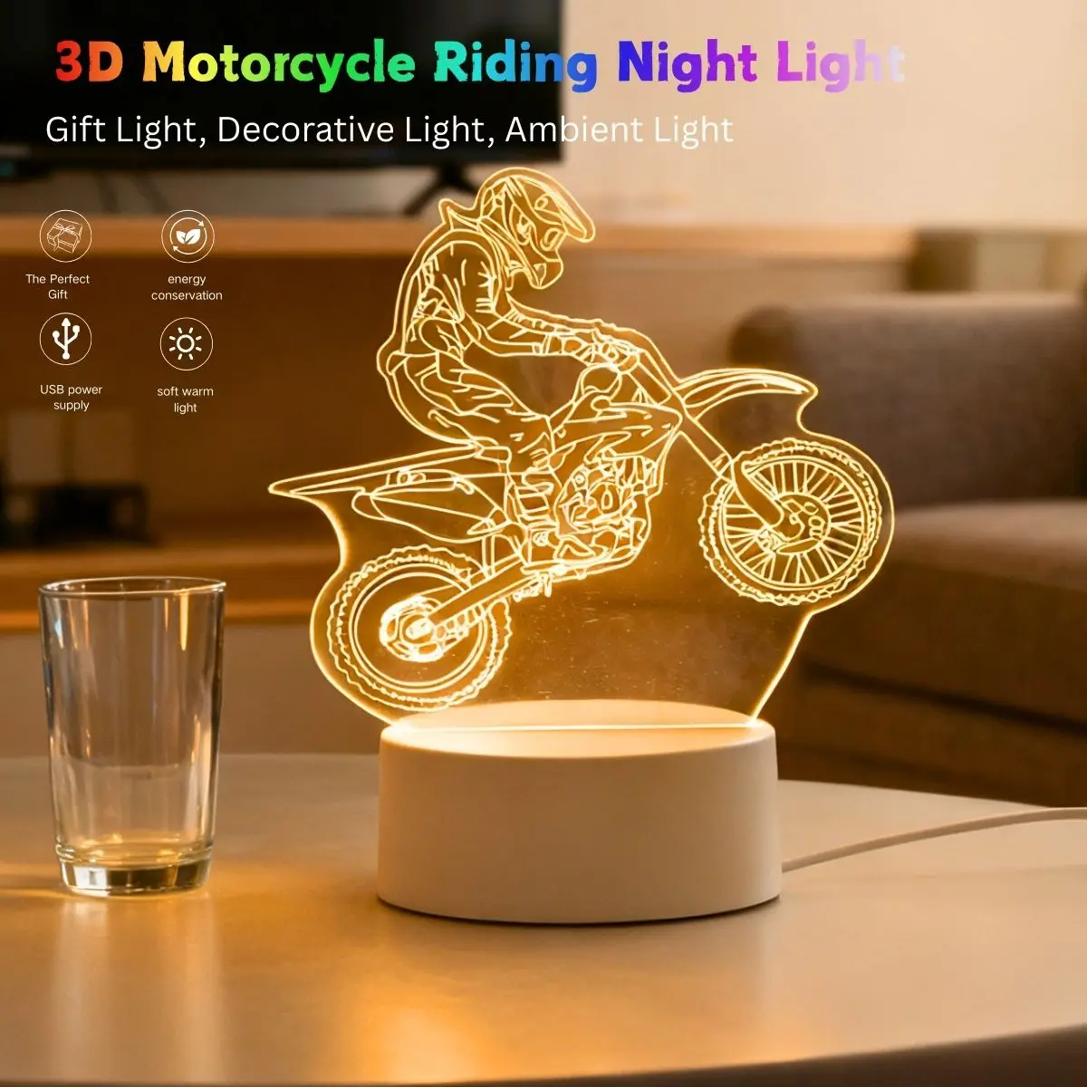 USB 3D luminous motorcycle creative night light, home decoration table decoration, living room and bedroom decoration light
