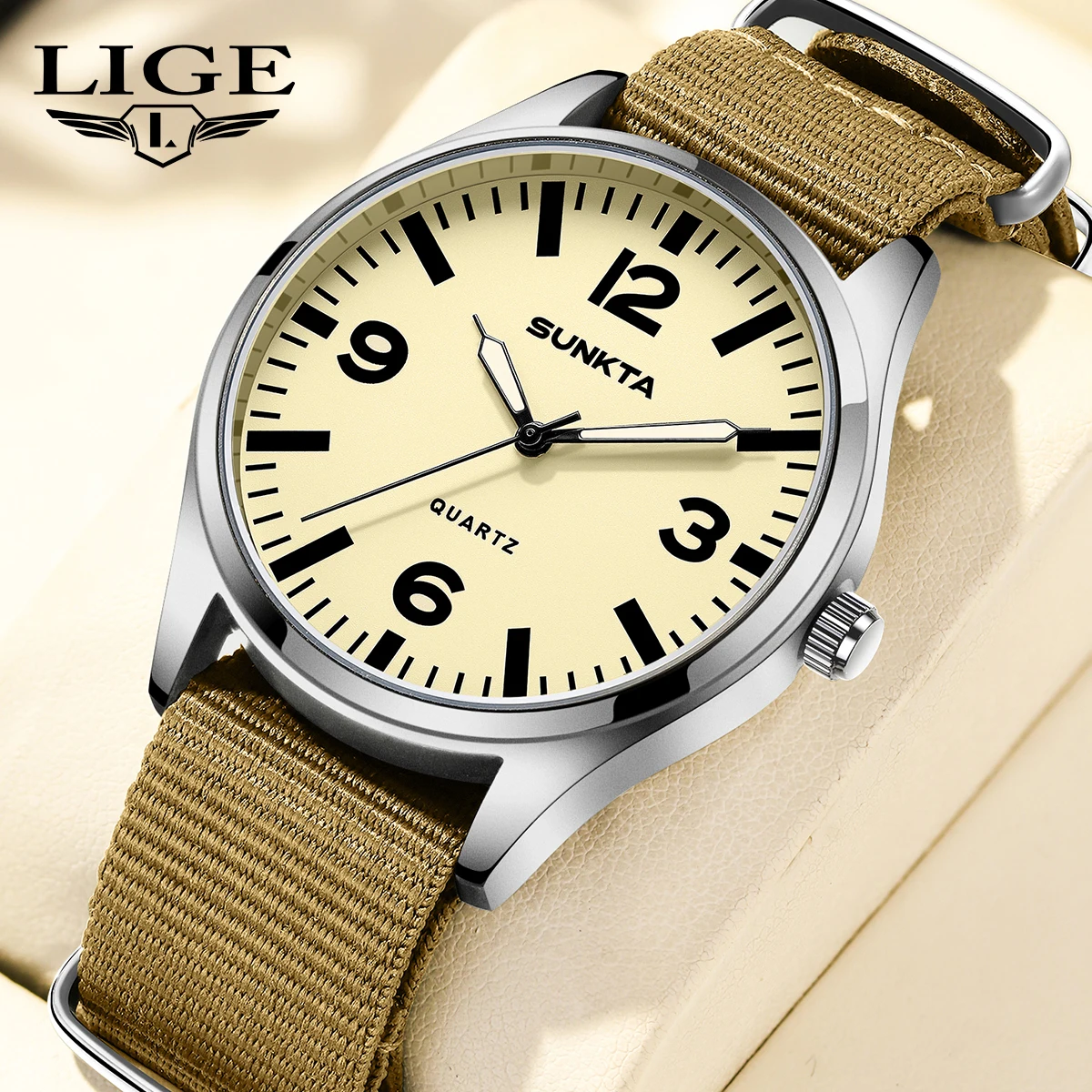 SUNKTA Watch for Men Nylon Strap Quartz Watch Simple Round Dial Watch for Daily Work Sports Clock Reloj Relogios Masculino+Box
