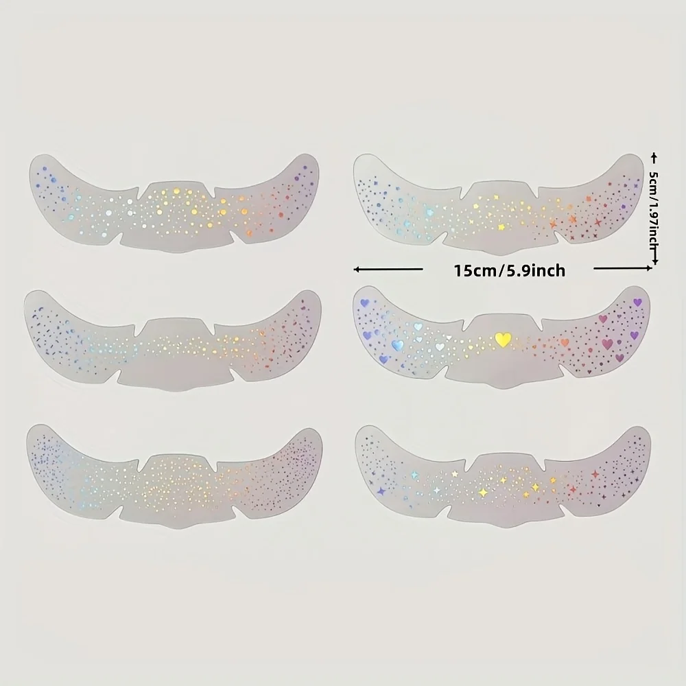 6 adesivi per il viso natalizio con glitter misti, arcobaleno, cuore, stella, punto, impermeabile, body art temporaneo per feste, vacanze, trucco