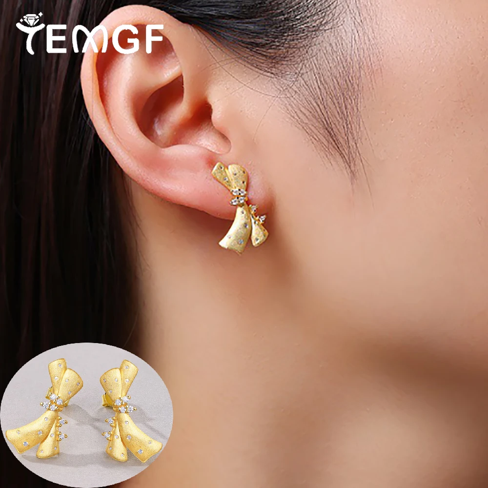 

TEMGF S925 Sterling Silver Earrings Plated 18K Gold Tested D Color Moissanite Studs Fine Ear Jewelry for Women Wedding Party