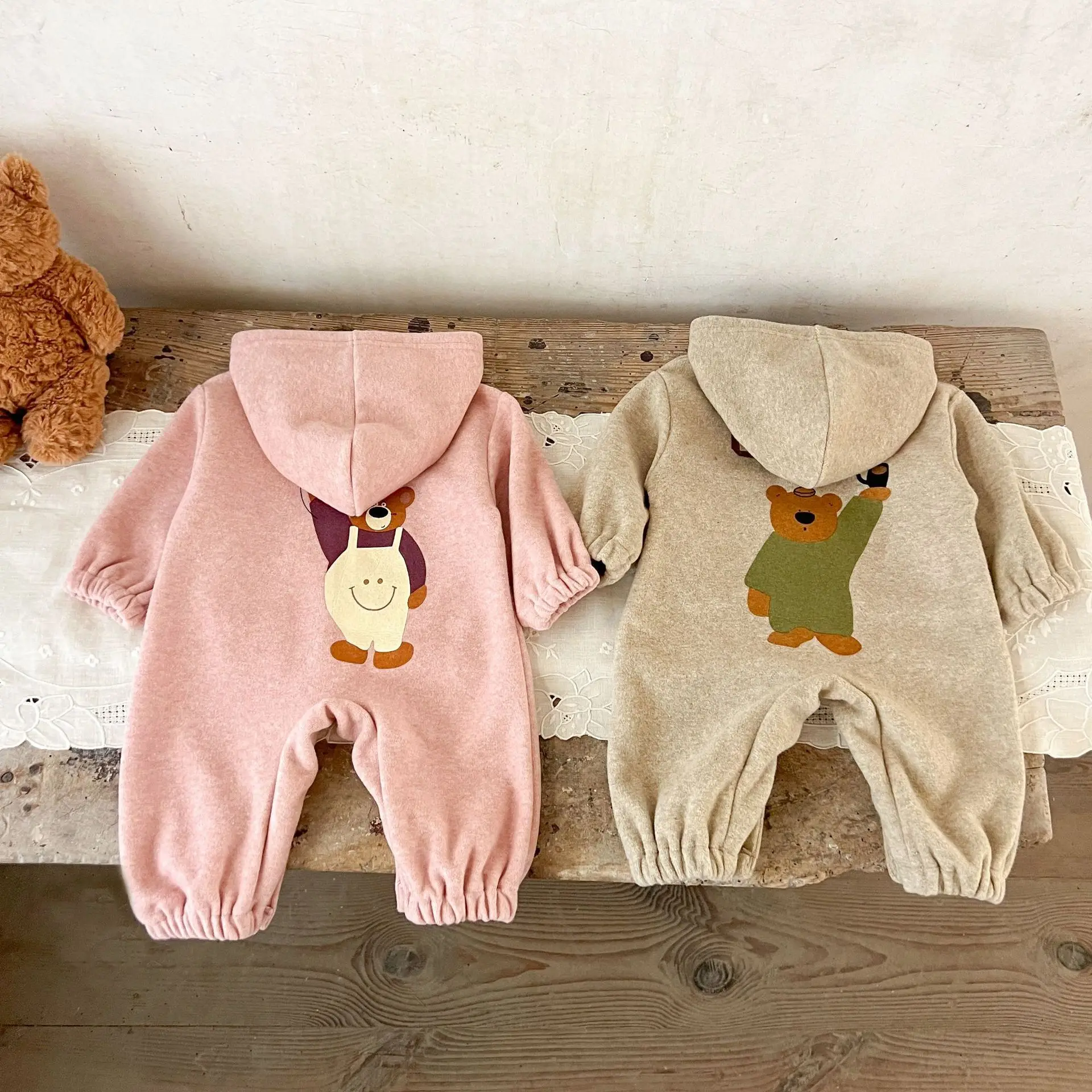 

Ins Детский ползающий костюм с капюшоном для мальчиков и девочек, плотный весенне-осенний свободный комбинезон для младенцев и маленьких детей