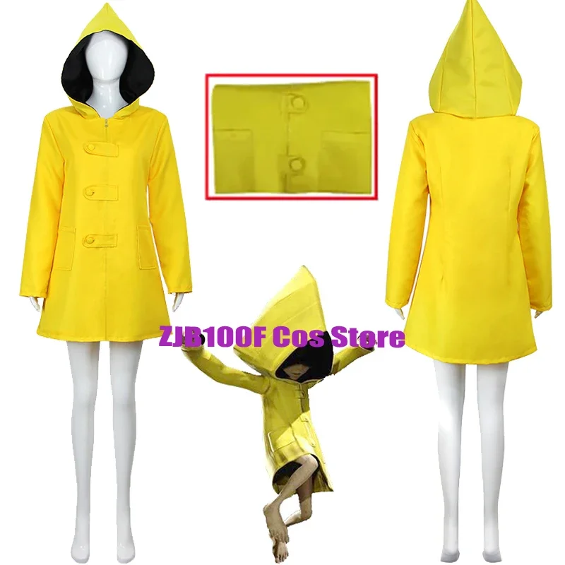 Six Cosplay Game Little Nightmares 2 Mono Costume Hungry Women Men Little Six Yellow Long Trench Coat Halloween Outfit Suit