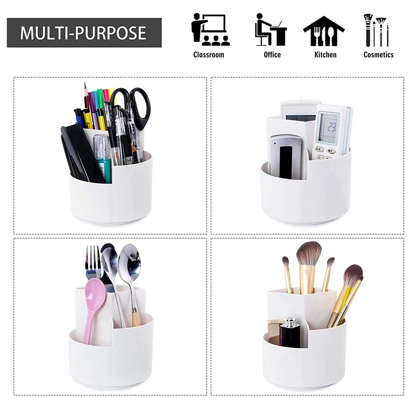 حامل قلم دوار متعدد الأغراض 3 فتحات مقسمة كأس قلم رصاص دوار منظم أقلام مكتبية للمنزل والمكتب