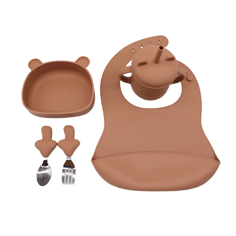 Baby complementary tableware meal bib baby eating independent practice training bowl with suction cup compartment plate set Chil