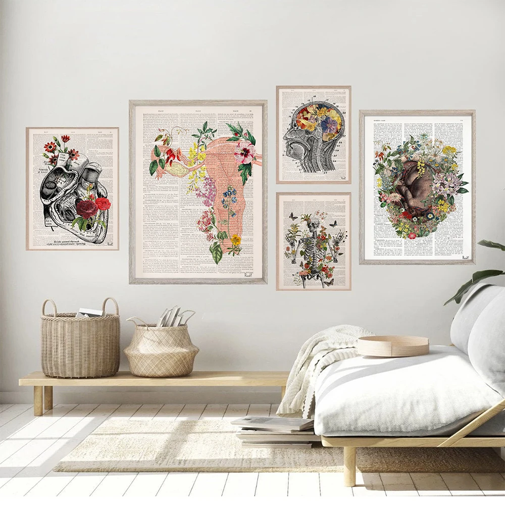 Retro Dictionary Quote Body Art Flowery Pelvis Anatomy Modern Canvas Painting Medical Creativity Poster Print Room Home Decor