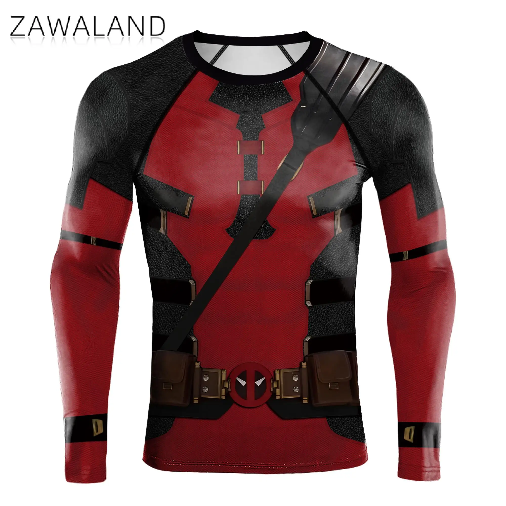 Zawaland Superhero Compression Long Sleeves Movie Superhero Cosplay Shirts Muscle Print Zentai Men's Running Fitness Tops Male