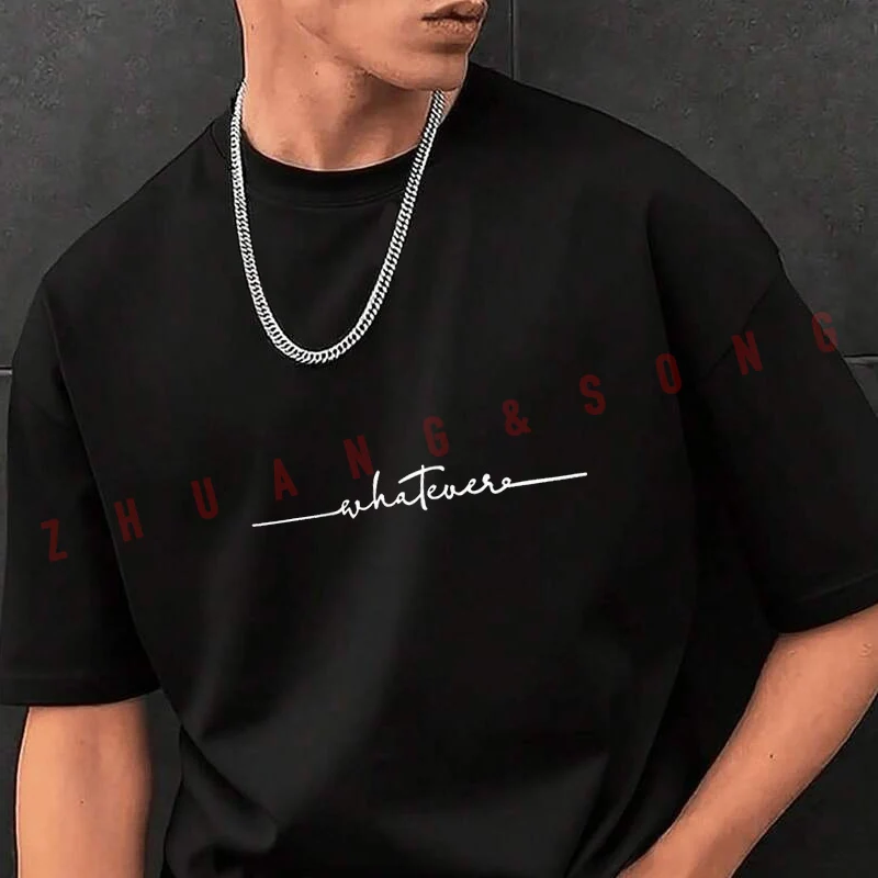 

Motorcycle Whatever Letter Pattern T-Shirt Men Hip Hop Streetwear Unisex Casual Fashionable Short Sleeve Tops