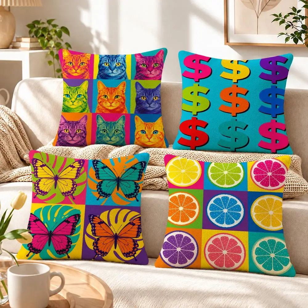 Artist Andy Warhol Colors Cushion Cover Soft Short‑Plush Pillowcase, Decor for Sofa & Bedroom, Perfect Holiday Gif