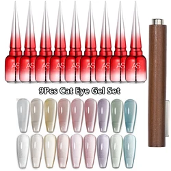 AS 9pcs Cat Eye Magnetic Moonlight Gel Nail Polish Set 15ml Sparkle White Silver Water Light Red UV Gel Nail Art Manicure Vernis