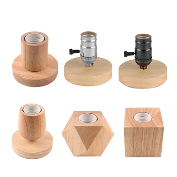 レトロ木製テーブルランプ E27 ソケットヴィンテージデスクランプベースホルダー EU プラグベッドサイドランプ装飾木製ベーステーブルライト 220V 110V