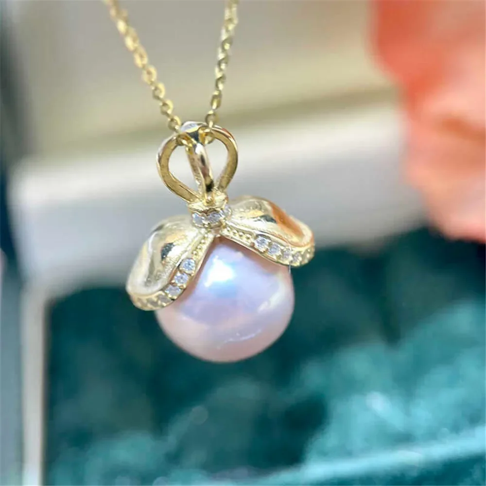 S925 Sterling Silver Pearl Pendant Setting, DIY Empty Bezel Cup Jewelry Supplies for Craft Making, Hollow Prong Pendant Findings
