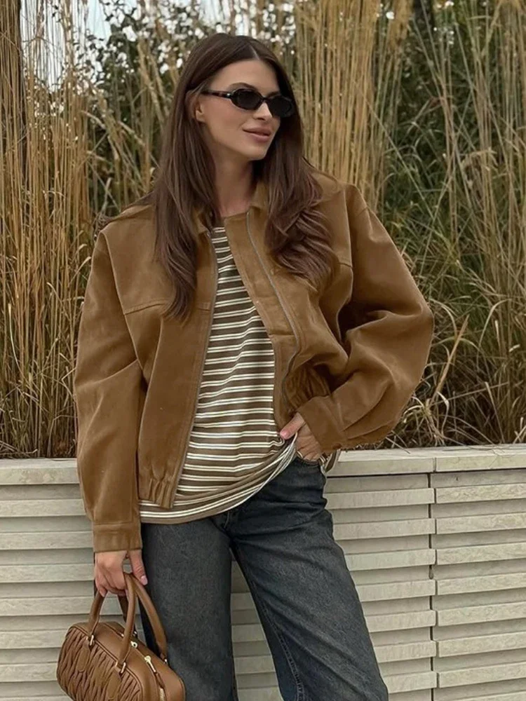 

Women's Long Sleeves Casual Jackets Women Vintage Khaki Collared Jacket Commuting Loose Spring Autumn 2026 New Solid Outwear