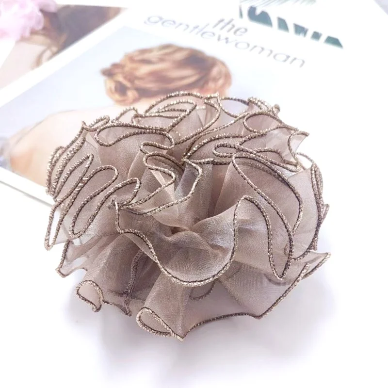 Phnom Penh Hochelastische Haarbänder, 3 Blumen, französische klassische Doppelschicht-Haarbänder, große Haargummis für Frauen, Accesorios Mujer – Detail 8