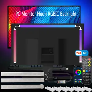 Bilashmart DC5V Monitor LED Neon RGBIC Backlight Bluetooth App Control LED Strip Light Sync Music PC/Mac LEDs Desk Gaming Behind