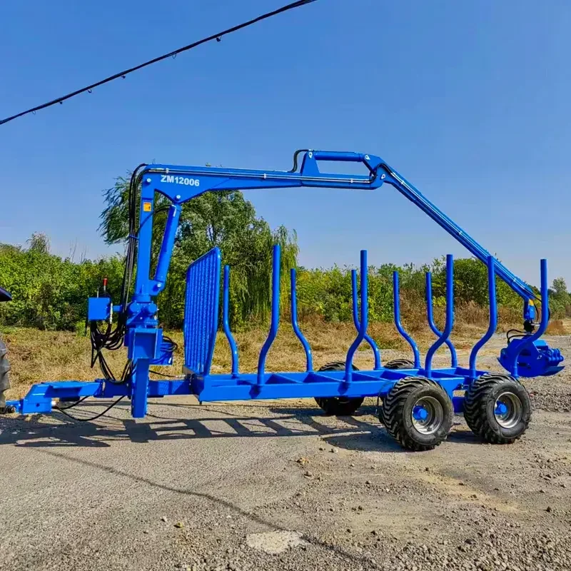 1-12 Ton Log Trailer with Crane ATV Timber Grapple Hydraulic Self Loading Trailer Driven PTO Trailer Forestry Machinery