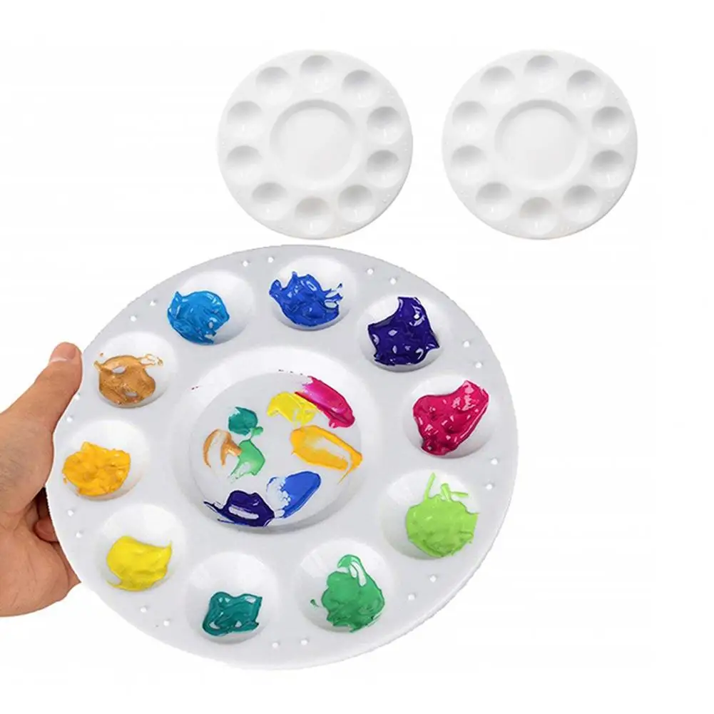 2Pcs 17CM Paint Palette 11 Wells Round Kid Adult Student Craft Watercolor Mixing Oil Acrylic Paint Tray Pallet Artist Supplies