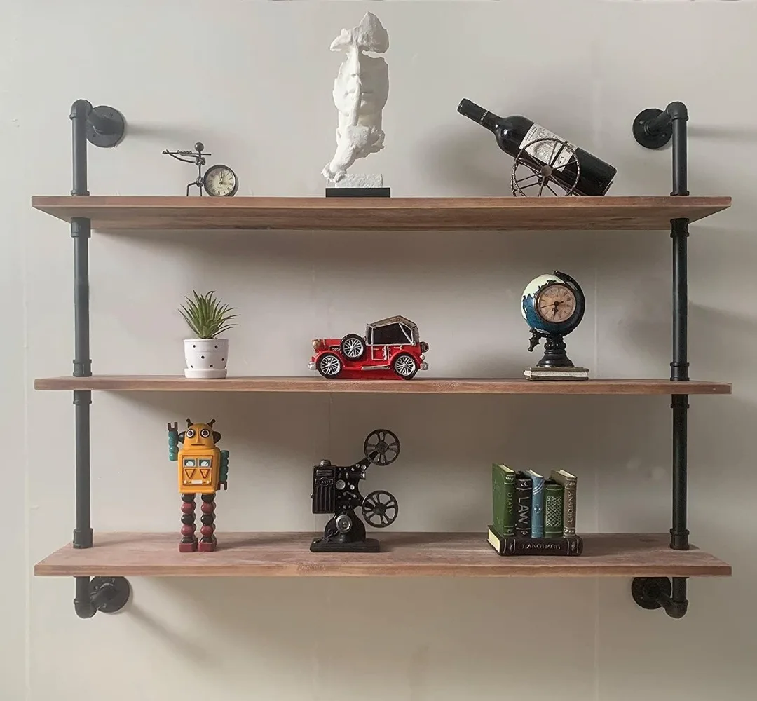 

Wood Pipe Shelves with Wood Planks 36 Inch Industrial Wall Shelves Rustic Hanging Bookshelf Farmhouse Kitchen Bar Shelving