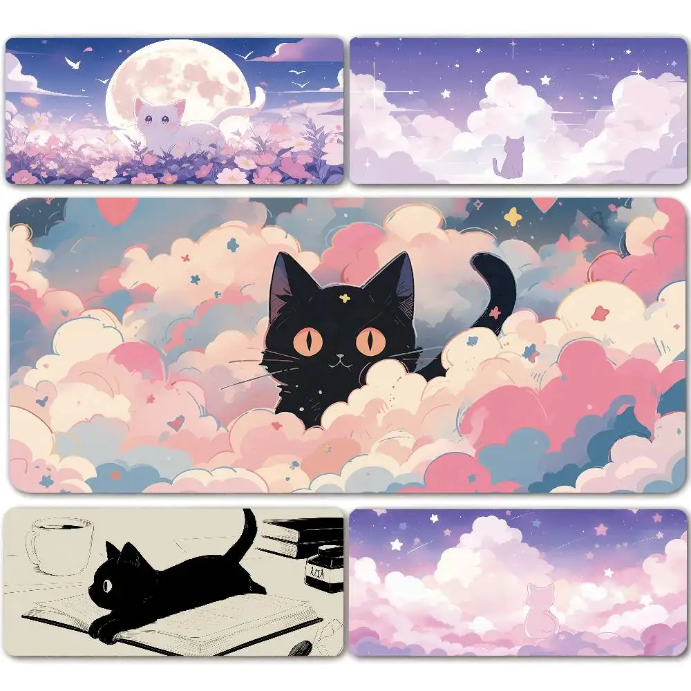 Adorable Pink Cat Design Mouse Pad  XXL Gaming Desk Mat with Kitten Design for Girls, Soft Non-Slip Surface for Office and Home