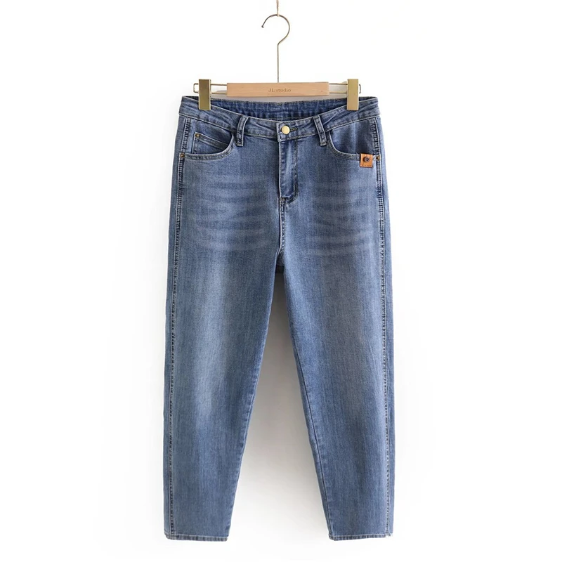 

2022 Spring Autumn New Women's Trousers High Quality Fashion Streetwear Pocket Blue Denim Slim Splicing Harem Pants Female Jeans