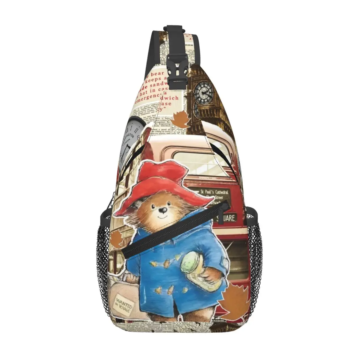 Britain Paddington Brown Bear Crossbody Sling Bags Printed Chest Bag Cute Movie Cartoon Shoulder Backpack Daypack Hiking Sports