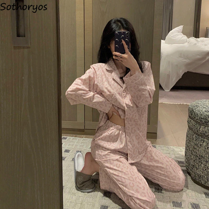 

Женские пижамные комплекты, леопардовые шикарные удобные дышащие милые студенческие свободные весенне-осенние быстросохнущие повседневные пижамы из двух предметов, новинка