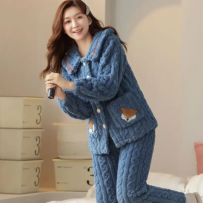 2024 New Style Nightwear Women's Coral Velvet Autumn Winter  Warm Can Be Worn Outside Relaxation Comfort Flannel Homewear Set