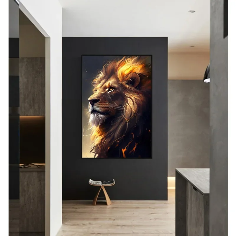Black and Golden Light Lion Posters Modern Animal Canvas Painting Picture  Wall Art for Living Room Home Decoration No Frame