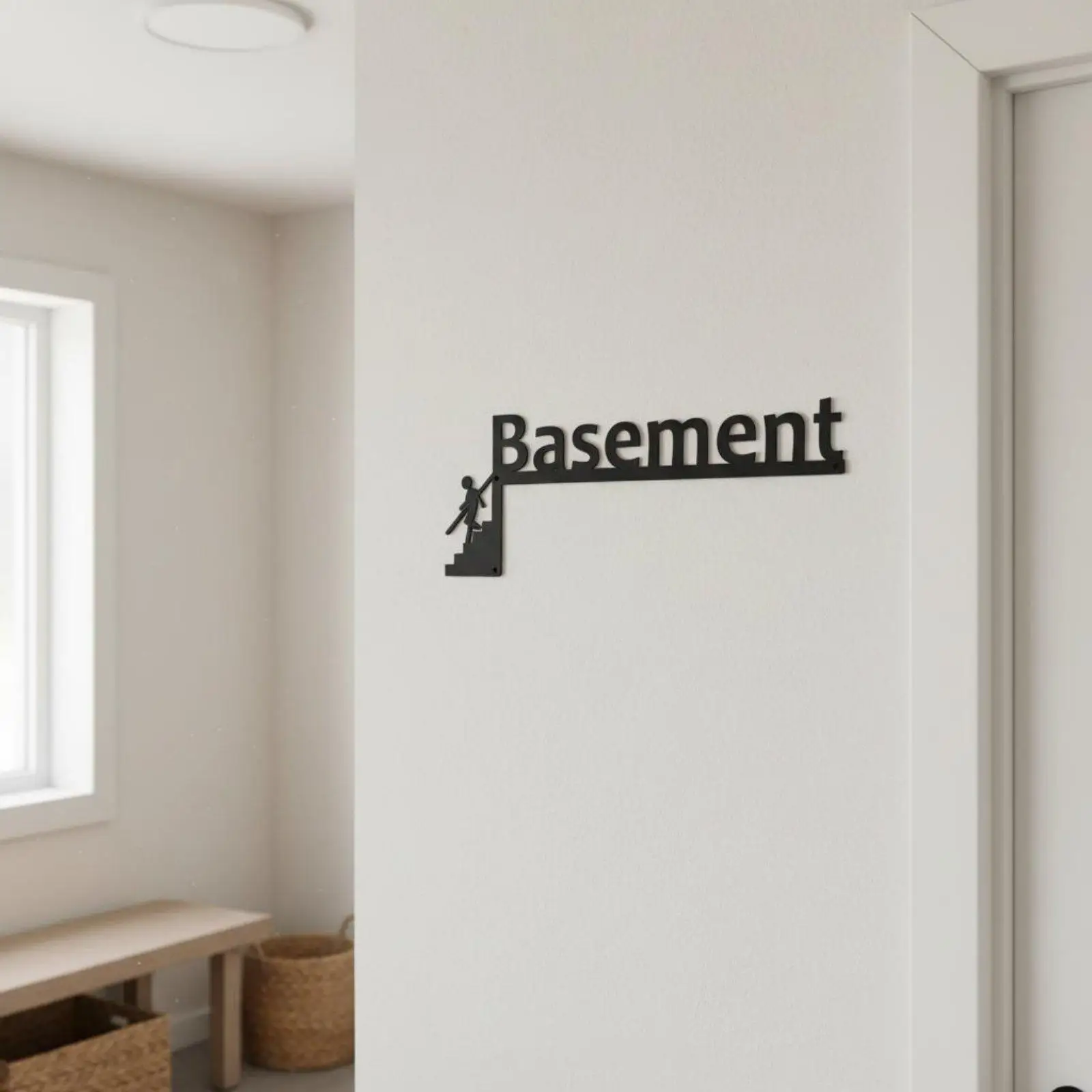 Basement Door Frame Metal Sign Wall Art with Stairway Design for Industrial Style Decor