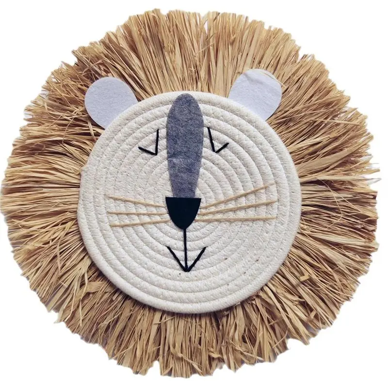 【THANKSGIVING DAY】Grass Wall Decor Handmade Simiarafi Lion Wall Mounting Weave Pendant Home Decor New