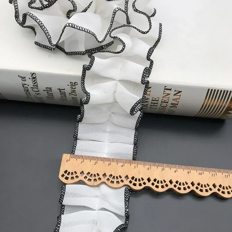 1Yards Pleated Tulle Lace Fabric 9cm Wide Elastic Ribbon Apparel Sewing Garment Handmade Crafts Lace Tape Sewing Applique Collar