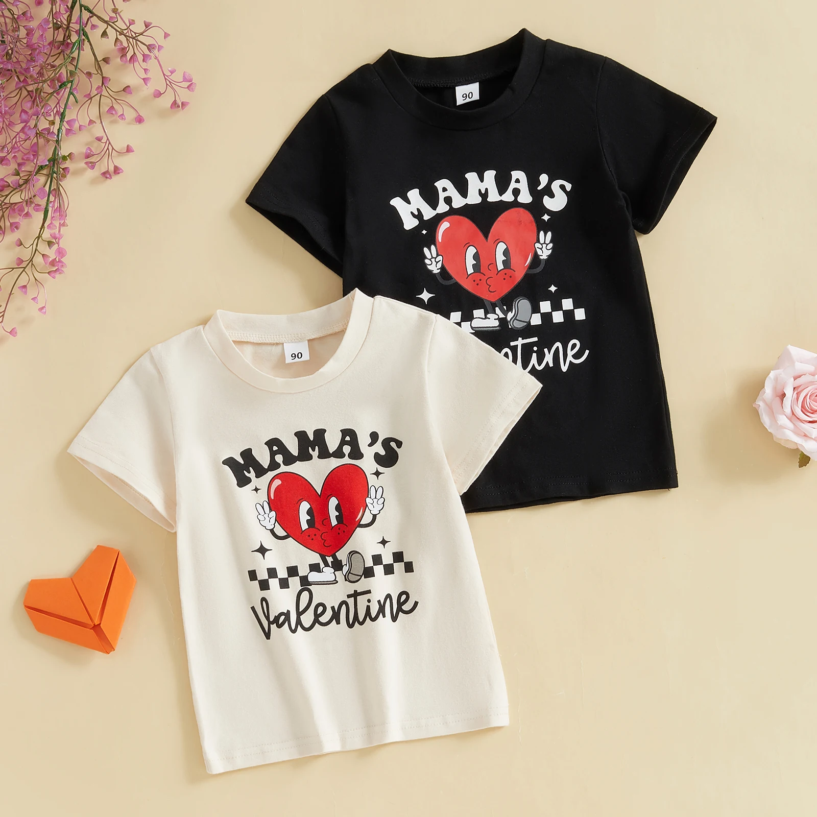 1-6Y Toddler Valentine’s Day T-Shirts Fashion Short Sleeve Round Neck Letter Print T-Shirts Tops Summer Baby Clothes