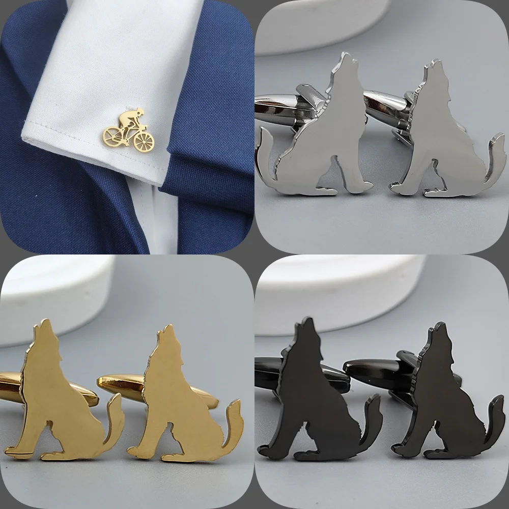 New Howling Wolf cufflinks, fashionable metal shirt cufflinks, retro style suit accessories, suitable for dinner parties