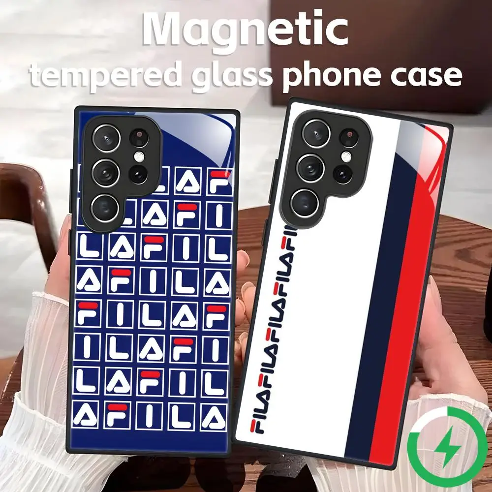 Fashion F-filaS logo Phone Case For Samsung S26 S25 S24 S23 S22 S21 S20 Plus Ultra Note20 Glass Magnetic Case