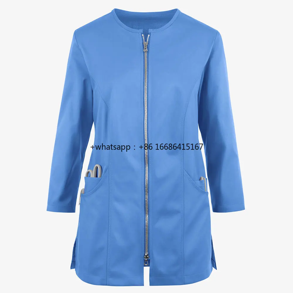 Slim Fit Medical Lab Coats Uniform Jacket Private Label Nurse Uniforms Labcoats Medical Doctor For Woman Blue