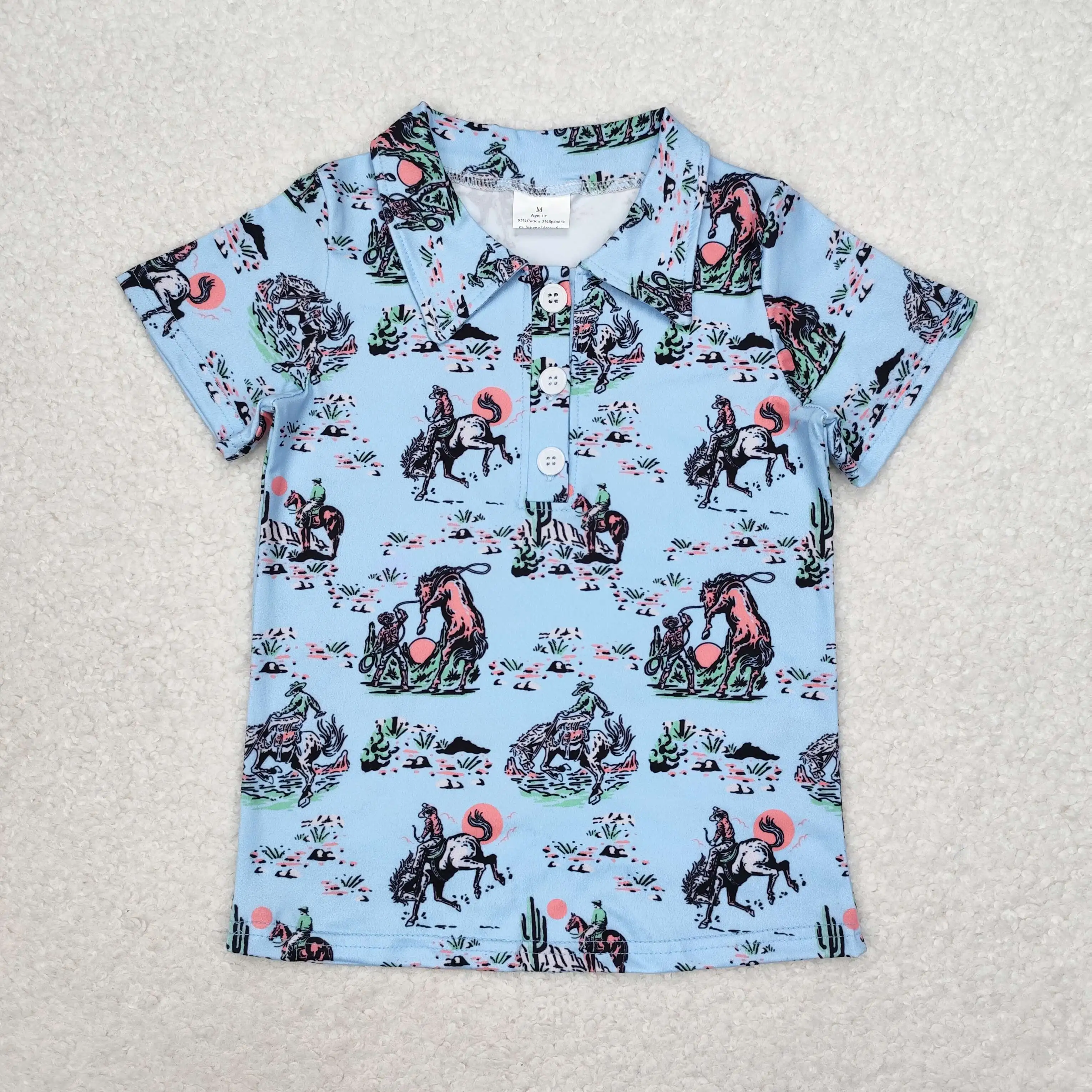 

BT0661 Children Boutique Clothes Short Sleeve Western Print Top Kids Summer Shirt