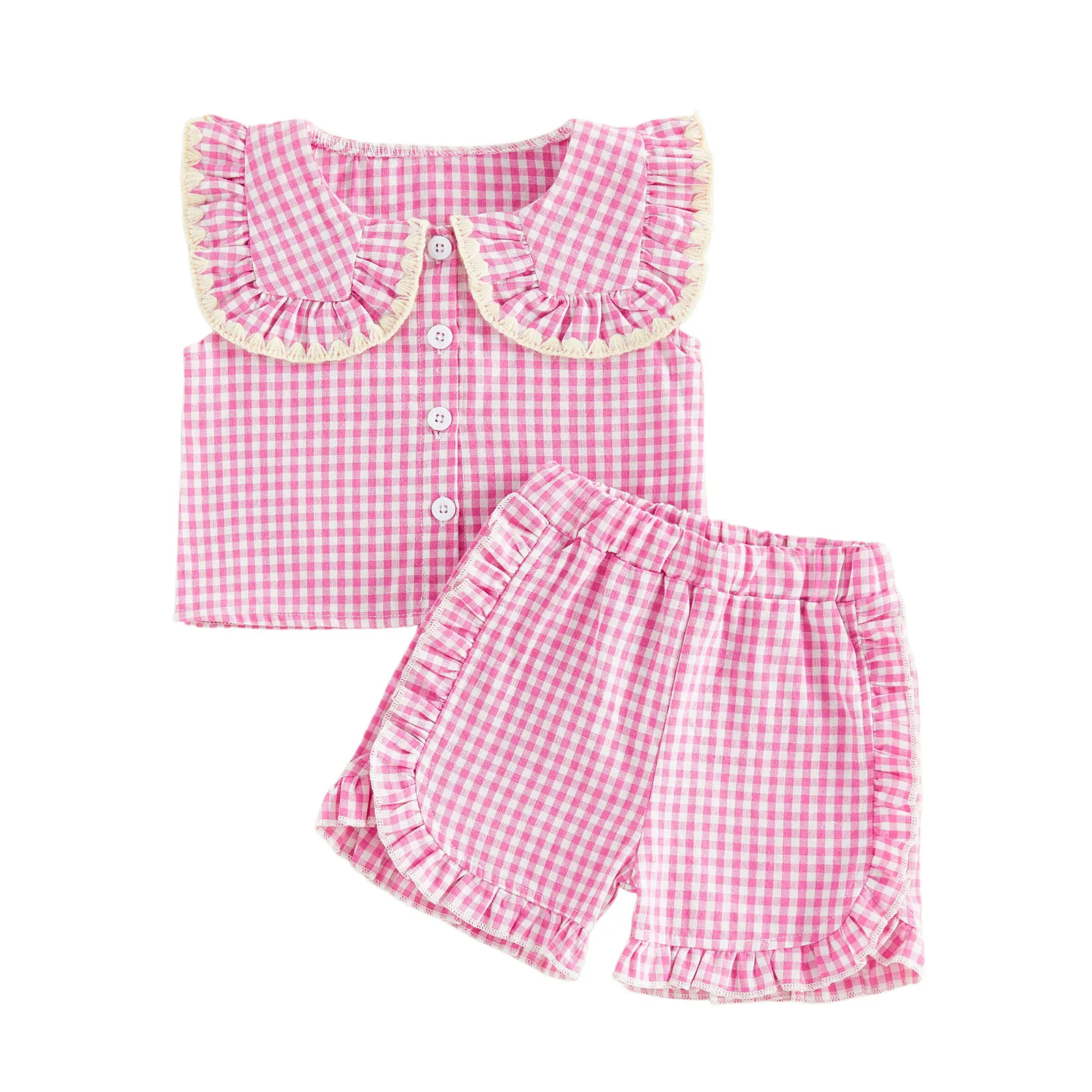 

Летние наряды для маленьких девочек, 2 шт., топы без рукавов с клетчатым принтом, комплект с шортами, одежда для малышей