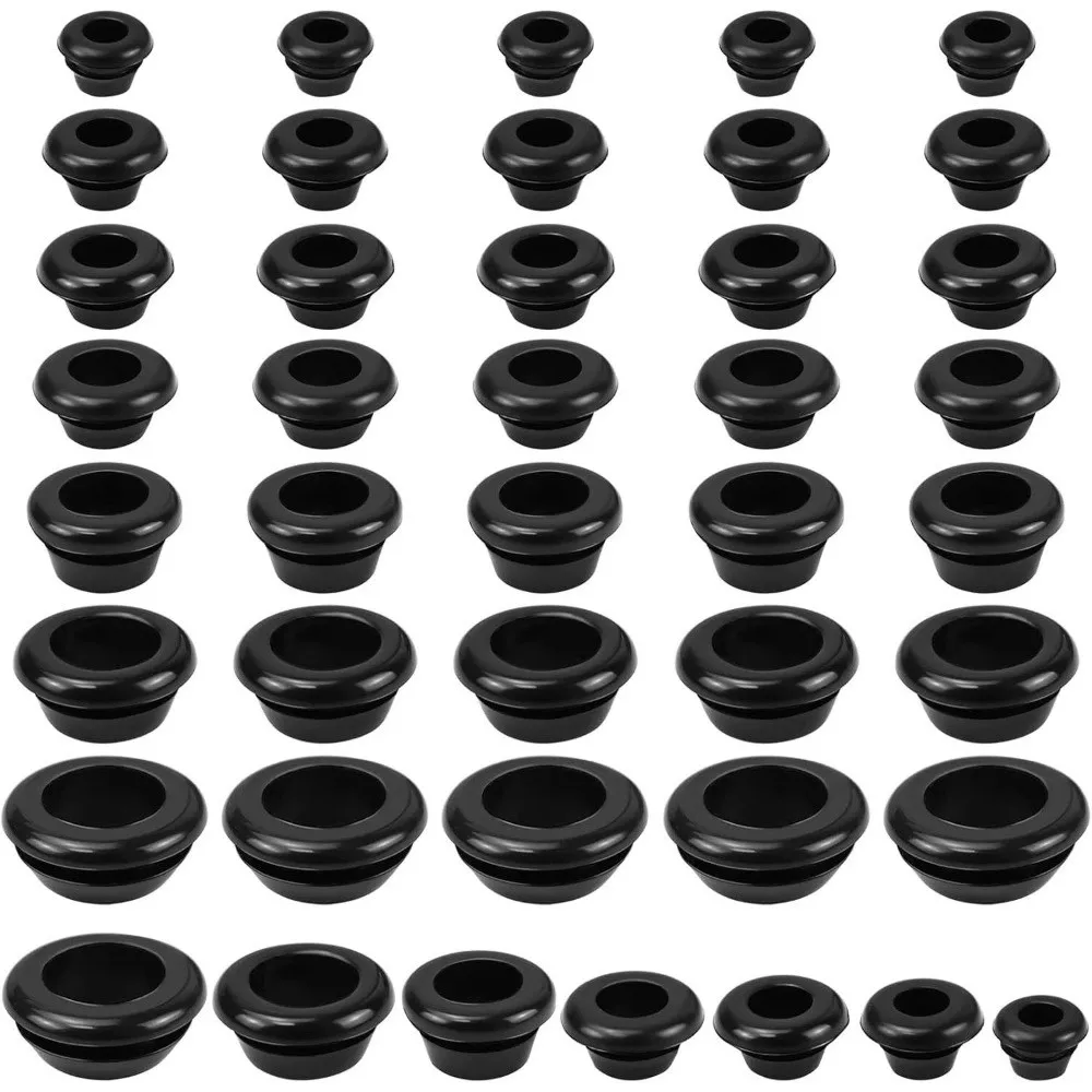 Rubber Grommet Kit Cable Hole Plugs Rubber Black Wire Protection Grommets Flat Gasket Assorted Sizes Grommet Assortment Kit Ring