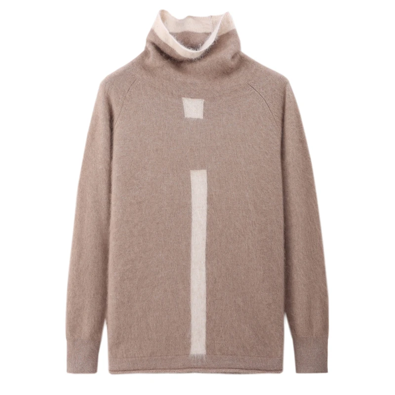 

Korean Fashion Style Color Matching Turtleneck Long Sleeve 100% Mink Cashmere Slim Fit Bottoming Sweater Soft Warm Autumn Winter