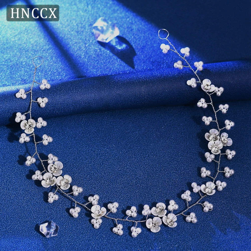 HNCCX Bride Beaded Flower Hair Band Wedding Hair Accessores Silver Color Women Headband With Organza Handmade Headwear CP761