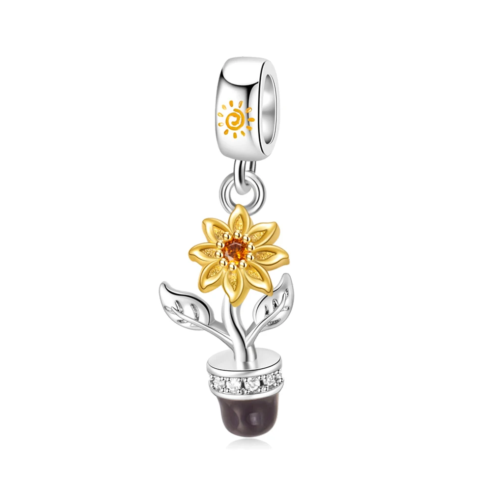 Pan Charms Original Sunflower Dangle Charm Bracelet Pendant Jewelry