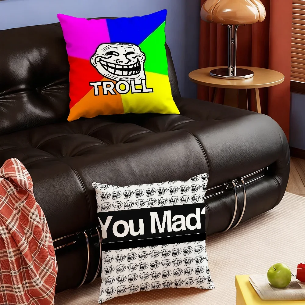Funny T-Troll Trollface-S cushion cover Soft Smooth Pillow Case Hidden Zipper Washable Decorative Couch Office Gift