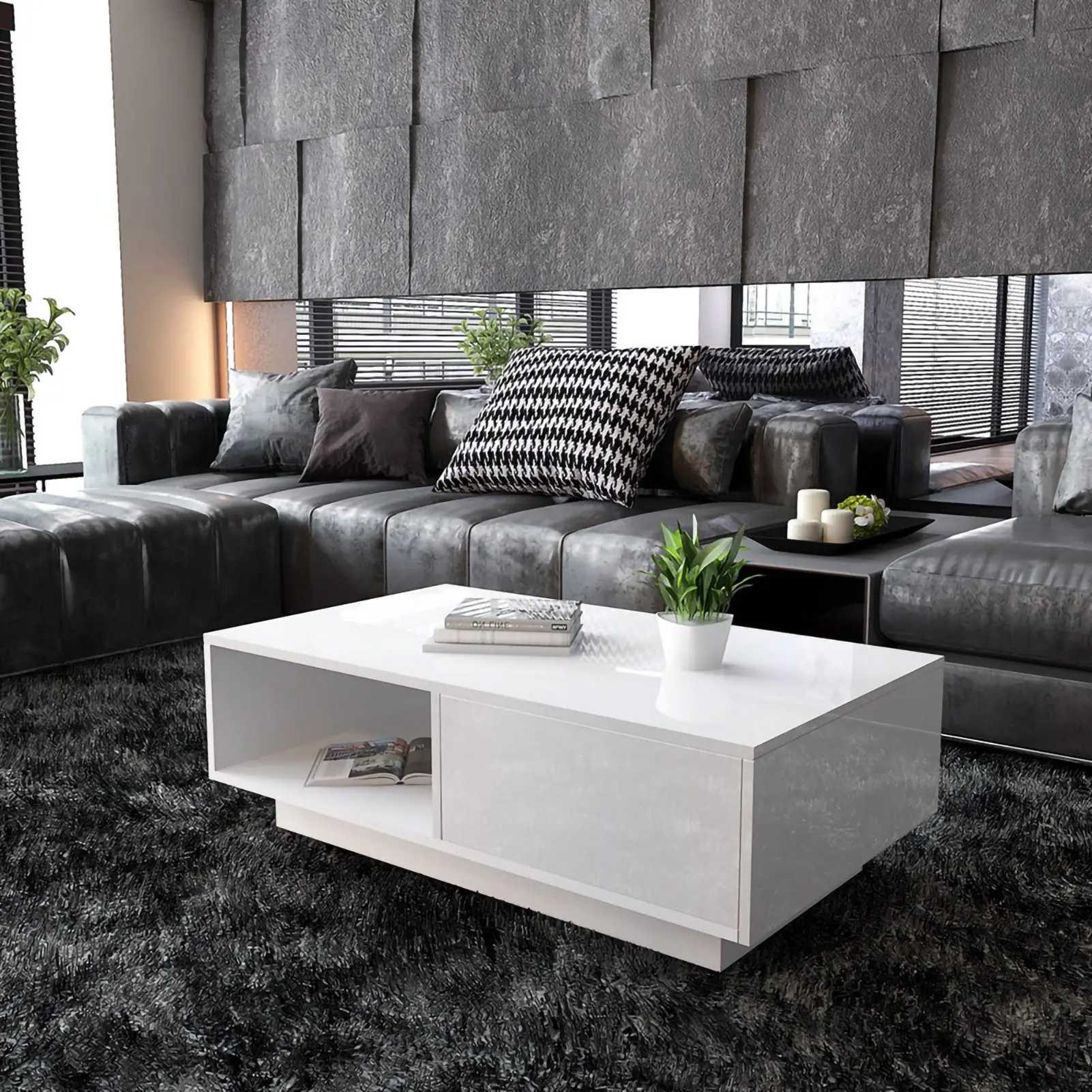 Rectangular Coffee Table Coffee Table Living Room Table Modern High Gloss Rectangular Coffee Table Tea Table Storage Living Room