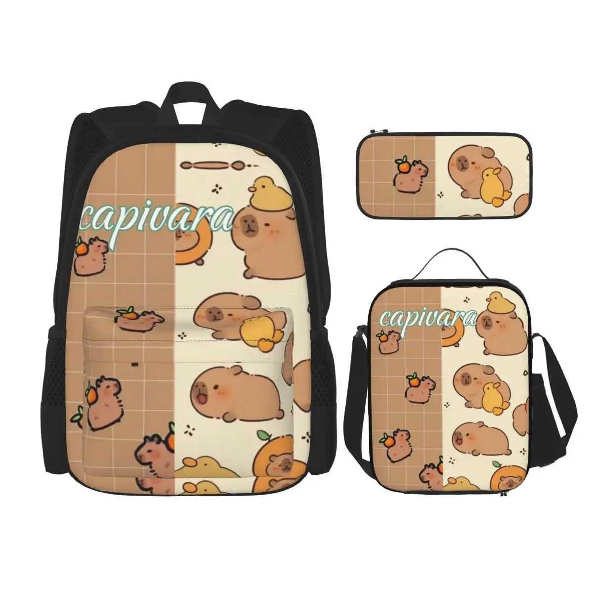 HOT Sale Cute Capybara School bag, pencil case, lunch bag combination