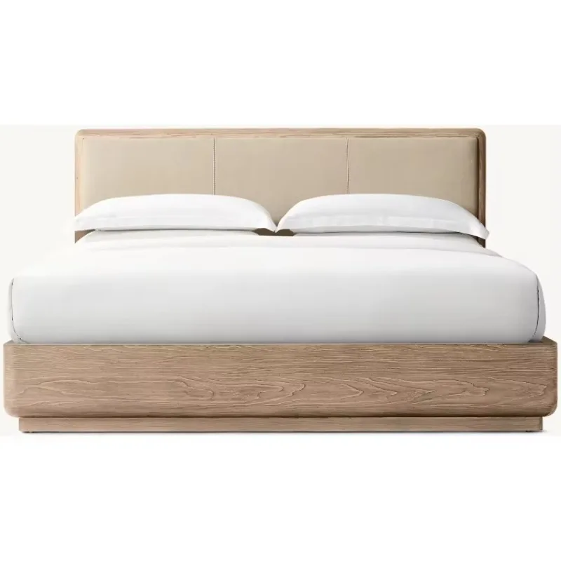 American Simple Solid Wood Bedroom Furniture King Bed Double Master Bedroom Villa Hotel Leather Panel bed
