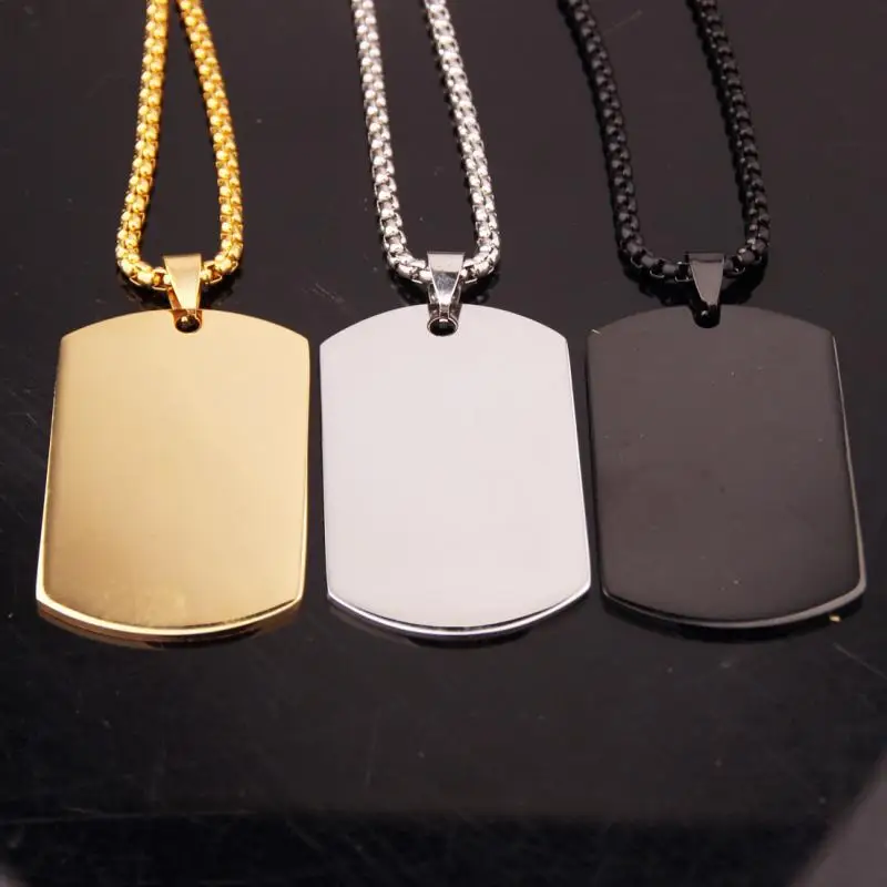 High Quality Titanium Steel Glossy Square Pendant Dog Tag Necklace Men\\\'s Punk Hip Hop Trend Jewelry