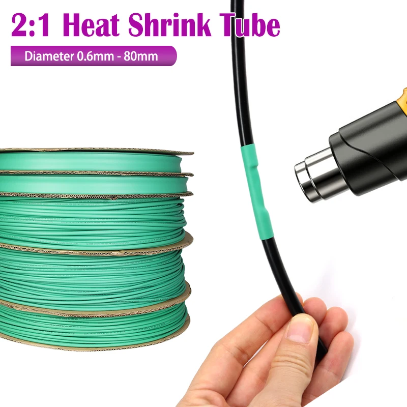 1-25M Green 2:1 Heat Shrink Tube Dia.0.6mm ~ 80mm Polyolefin PE DIY Cable Repair Connector Case Protect Sleeve Shrinkable Wrap